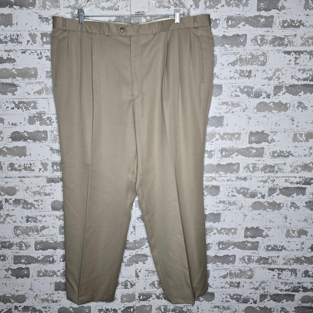 Trabaldo Togna Dress Pants Mens 44x30 Beige 100% Wool Pleated Uncuffed Surreys